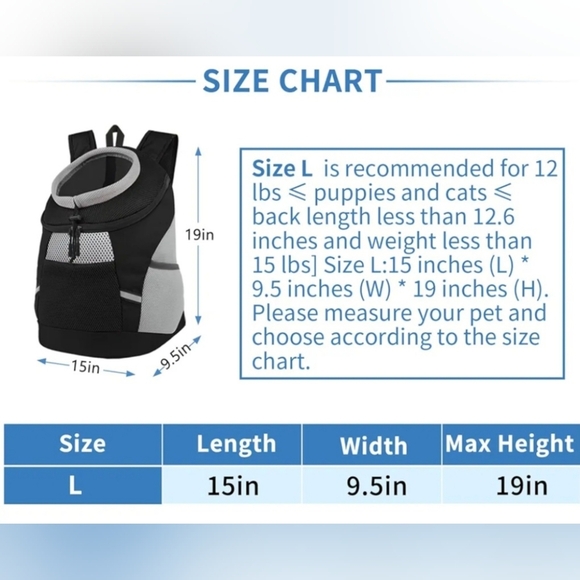 NWT Pet Carrier Backpack for Dogs - Black and Gray - Picture 7 of 8